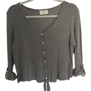 Gray tie front |  button down top | roll up sleeves with button| black one too